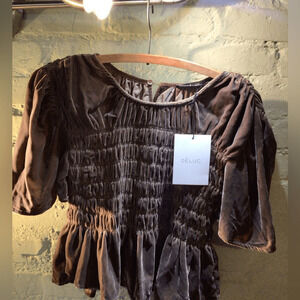 NEW! DELUC Brown Velvet Smocked Women's Top